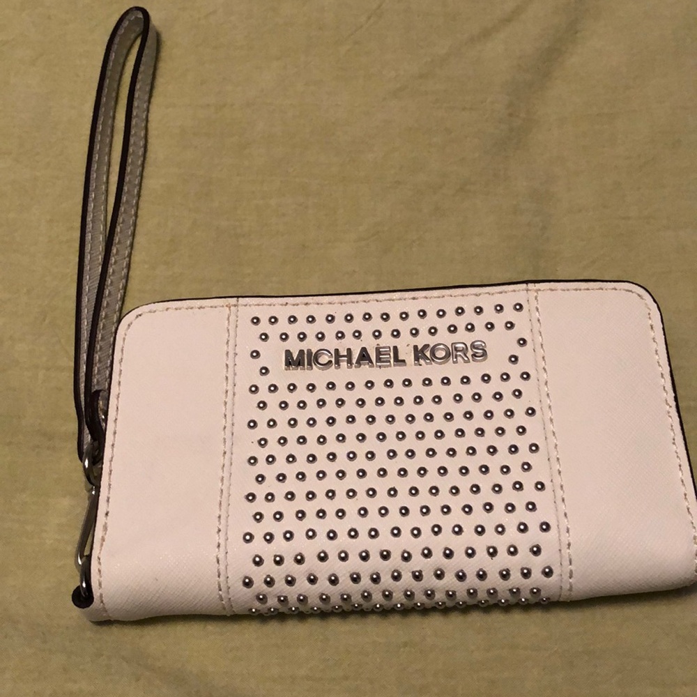 White studded Michael Kors wristlet